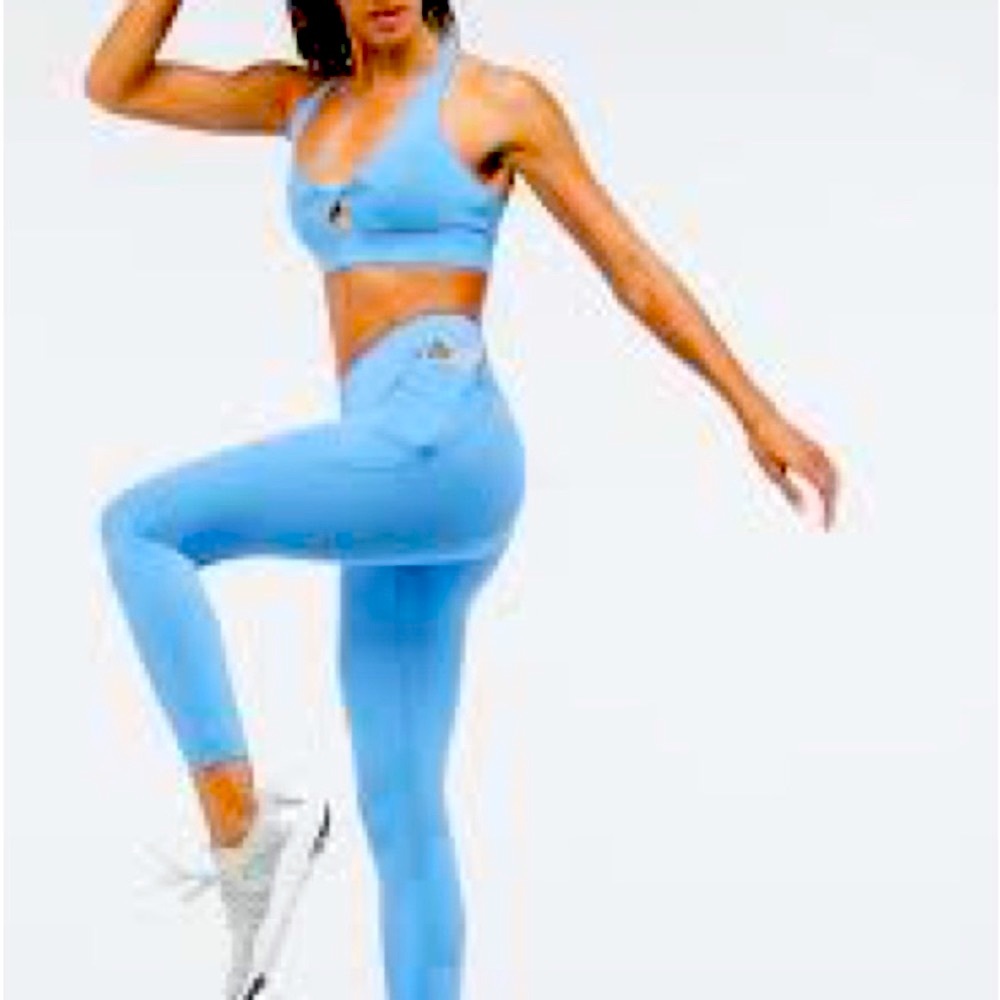 Fabletics blue oasis twist front sports bra XS